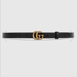 100% Authentic Skinny Black Gucci Leather GG Belt